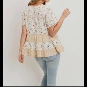 Paper Crane Boho Flower Print Cream Top